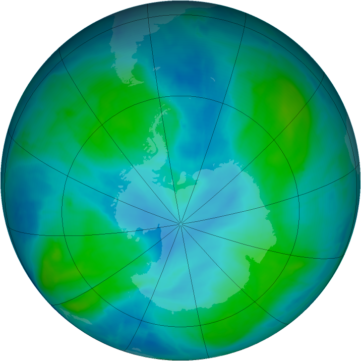 Antarctic ozone map for 06 February 2015